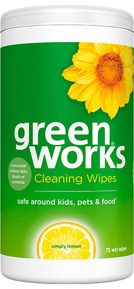 canister of lemon-scented Green Works Cleaning Wipes